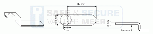 Eurolocks losse sluitlip Ster-aansluiting 2 mm. dik, type 6241630 haaks gebogen 6,4 mm. lengte 30 mm. 