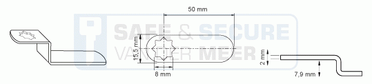 Eurolocks losse sluitlip Ster-aansluiting 2 mm. dik, type 6242050 haaks gebogen 7,9 mm. lengte 50 mm. 