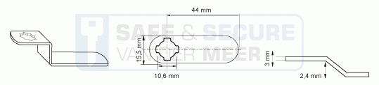 Eurolocks losse sluitlip Kruis-aansluiting 3 mm. dik, type 7330644 schuin verloop 2,4 mm. lengte 44 mm. 