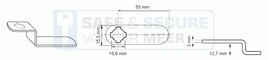 Eurolocks losse sluitlip Kruis-aansluiting 3 mm. dik, type 7343255 haaks gebogen 12,7 mm. lengte 55 mm. 