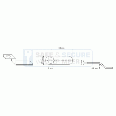 Eurolocks losse sluitlip Ster-aansluiting 2 mm. dik, type 6231236 schuin verloop 4,8 mm. lengte 36 mm. 