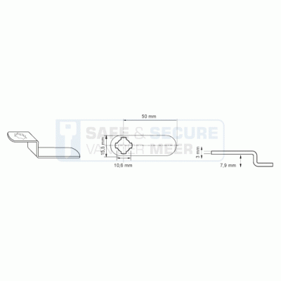 Eurolocks losse sluitlip Kruis-aansluiting 3 mm. dik, type 7342050 haaks gebogen 7,9 mm. lengte 50 mm. 