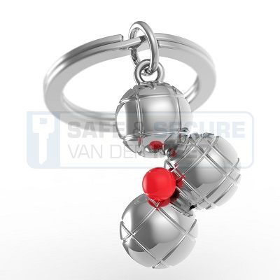 Metalmorphose sleutelhanger jeu de boule set 3 zilverkleurige ballen en 1 klein rood balletje 