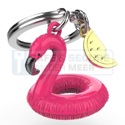 Metalmorphose sleutelhanger flamingo zwemband opblaasband in roze 