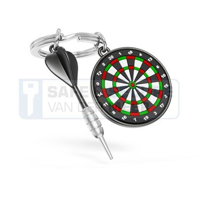 Metalmorphose sleutelhanger dartboard met pijltje 