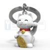 Metalmorphose sleutelhanger gelukkige poes in wit met rood nekbandje 