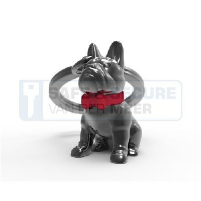 Metalmorphose sleutelhanger bulldog in zilverkleur met rood strikje 