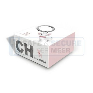 Metalmorphose sleutelhanger chihuahua wit met roze halsband 