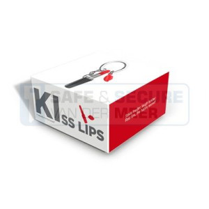 Metalmorphose sleutelhanger lippenstift met rode lippen 