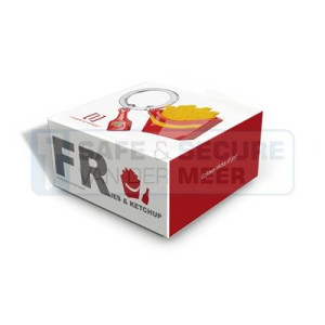 Metalmorphose sleutelhanger frietjes met ketchupfles 